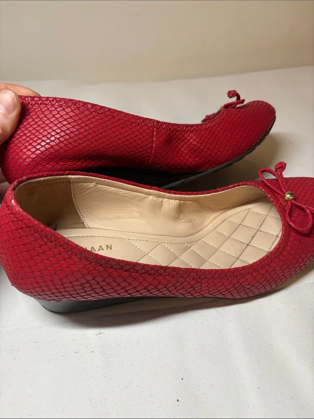 Cole Haan Red Textured Leather Wedge Flat Size 8